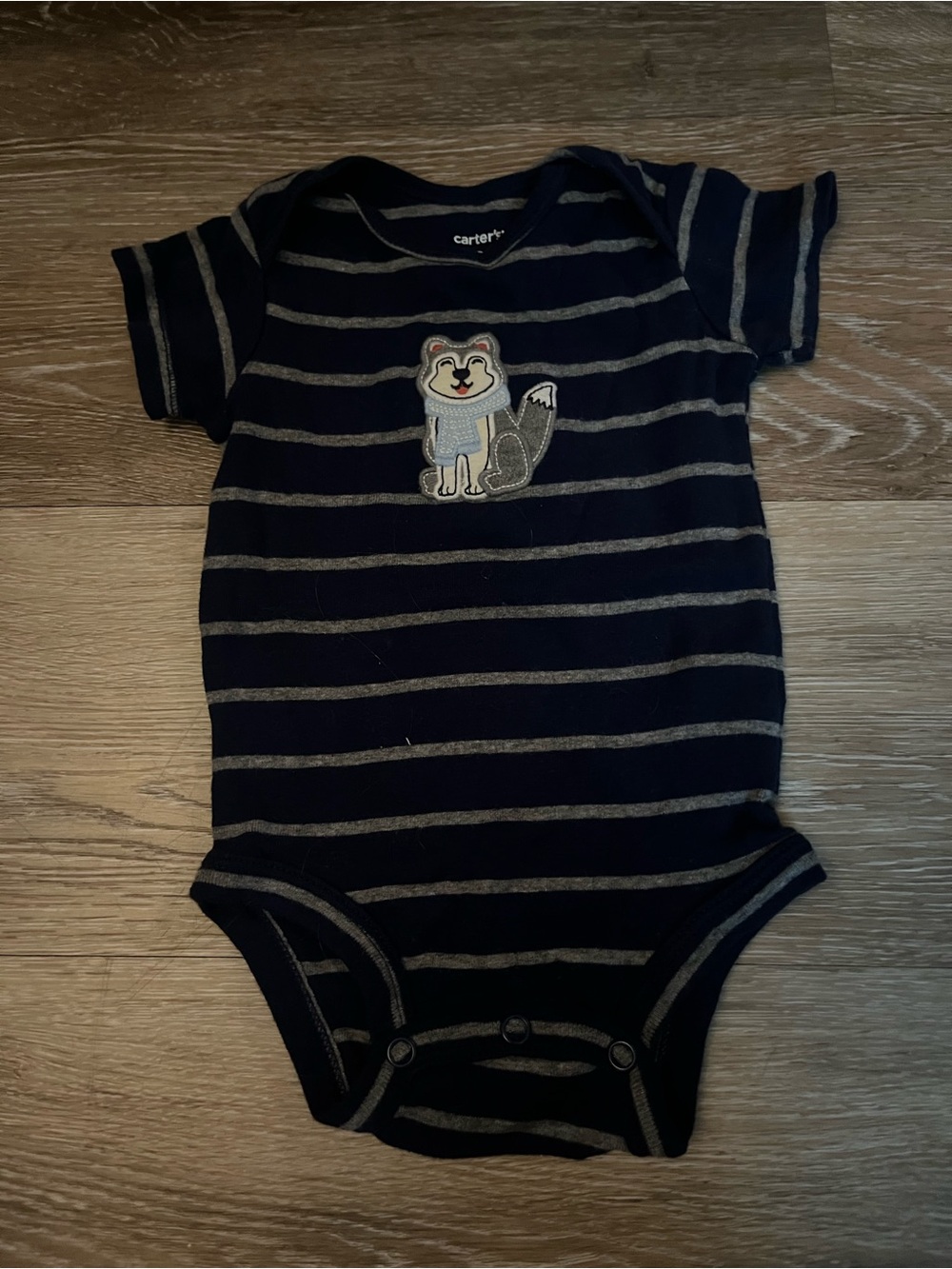 Carter's Navy & Gray Striped Fox Applique One-Piece Bodysuit